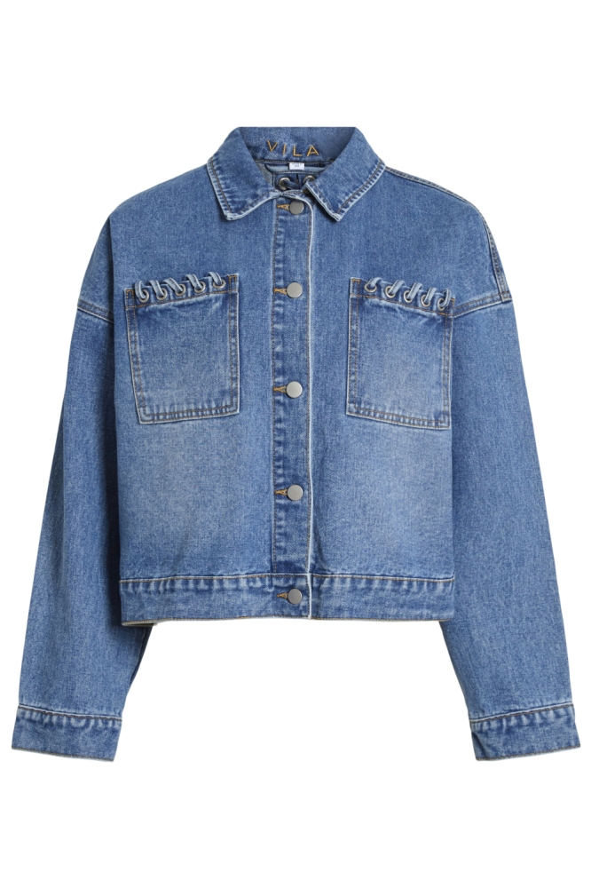 VIEA L/S EYELET DETAIL MBD JACKET 14108261 MEDIUM BLUE DENIM/EYELET/STRING